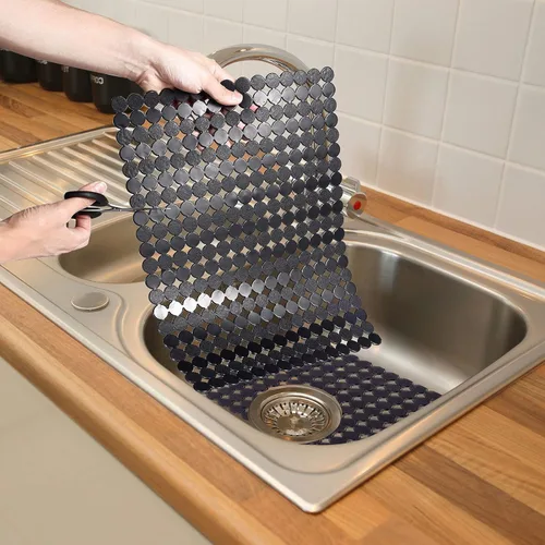 Miniatura 6 de Paquete de 2 alfombrillas para fregadero de cocina de acero inoxidable/cerámica, protectores ecológicos de PVC para la parte inferior del fregadero