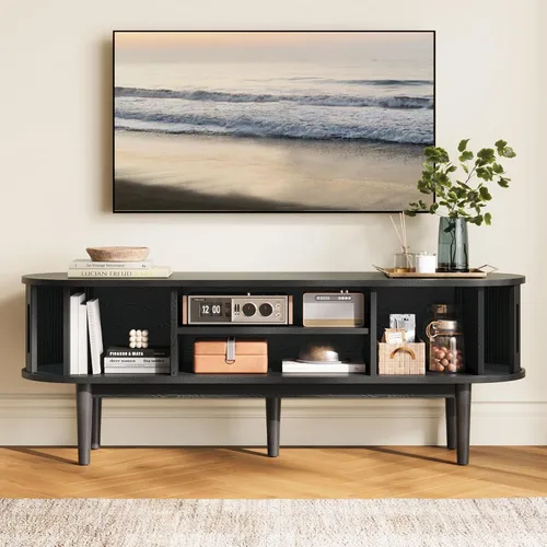 Miniatura 4 de LINSY HOME Soporte de TV acanalado de 58 pulgadas para televisores de hasta 65 pulgadas, centro de entretenimiento moderno de mediados de siglo