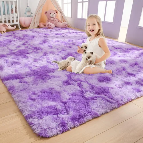 Miniatura 37 de AROGAN Alfombras de área suaves de arco iris para habitación de niñas de 6x9 pies, alfombras esponjosas de dormitorio para niñas, alfombra