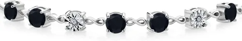Miniatura 3 de Gem Stone King Pulsera de plata de ley 925 redonda de ónix negro y diamantes blancos cultivados en laboratorio para mujer