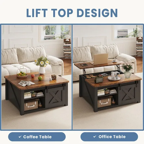 Miniatura 4 de DUMOS - Mesa auxiliar elevable, mesa central con almacenamiento, mesas cuadradas para sala de estar con estantes ajustables, modernas mesas de Madera