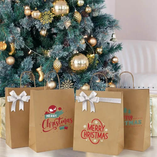 Miniatura 9 de MESHA Bolsas de papel grandes de 10 x 5 x 13 pulgadas, bolsas de papel kraft para compras con asas a granel, paquete de 50 bolsas de regalo grandes