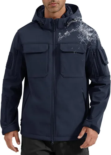Miniatura 15 de FREE SOLDIER Chaqueta impermeable Softshell con forro polar para hombre, chaqueta táctica militar con capucha rompevientos
