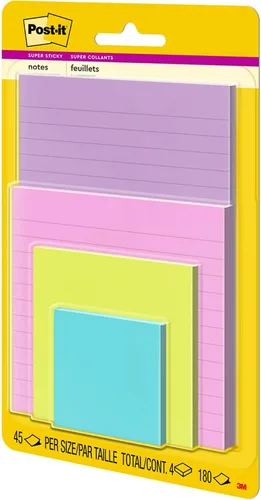 Miniatura 10 de Post-it Notas súper adhesivas, 4 blocs de notas adhesivas, varios tamaños, suministros de regreso a la escuela, productos de oficina, 2 veces más