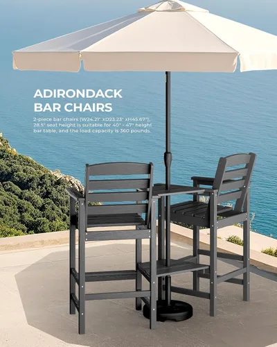 Miniatura 9 de SERWALL Juego de 2 sillas Adirondack altas con mesa de conexión, color gris