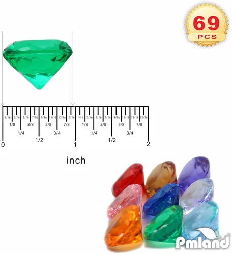 Miniatura 4 de PMLAND 69 piezas de cristales redondos grandes de diamantes acrílicos de 0.98 pulgadas (0.984 in), piedras preciosas del tesoro para dispersos
