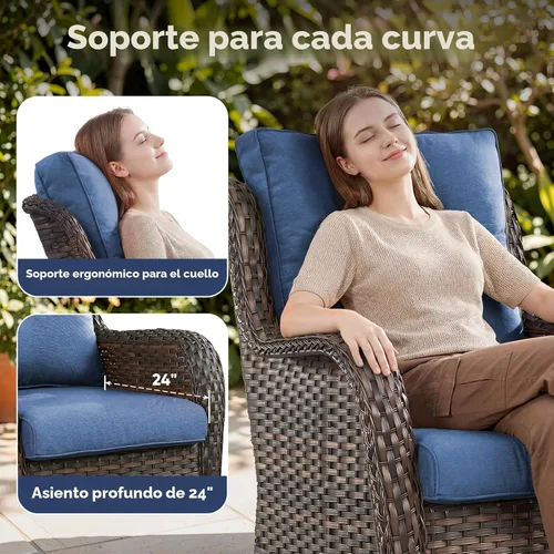 Miniatura 4 de Belord - Juego de sillas giratorias para patio al aire libre - Juego de 2 sillas de mimbre giratorias para patio con cojín cubierto para porche