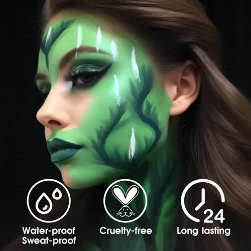 Miniatura 4 de BADCOLOR Barra de pintura verde para rostro y cuerpo, para el día de San Patricio, color negro y verde oscuro, kit de pintura facial para camuflaje