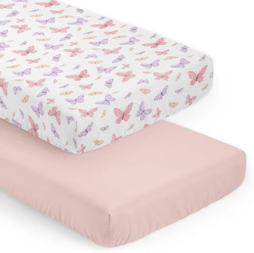 Miniatura 13 de Sweet JoJo Designs Sábana bajera ajustable para cuna portátil para bebé niña coral y turquesa para colección de plumas, para mini cuna o paquete