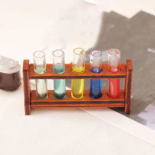 Miniatura 8 de Totority Mini tubos de ensayo de casa con estante – Accesorios de laboratorio en miniatura para la ciencia de la casa de muñecas, juego decorativo