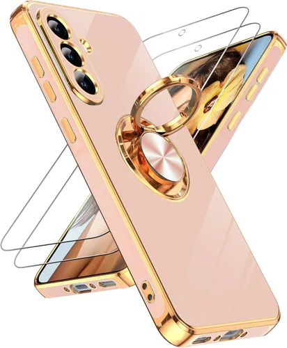 Miniatura 93 de LeYi Funda para Samsung Galaxy S22 Ultra con soporte de anillo giratorio de 360°, soporte magnético, chapado en oro rosa, borde protector para Negro