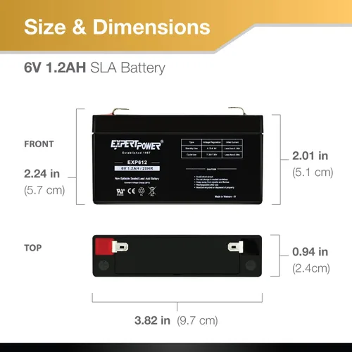 Miniatura 3 de Baterías selladas de ácido de plomo ExpertPower 6v 1.2 Ah, Negro