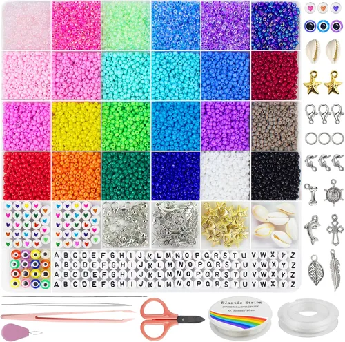 Redtwo Juego de 8000 cuentas de cristal de 0.118 pulgadas para hacer pulseras, cuentas pequeñas de amistad para hacer joyas, cuentas de letras con