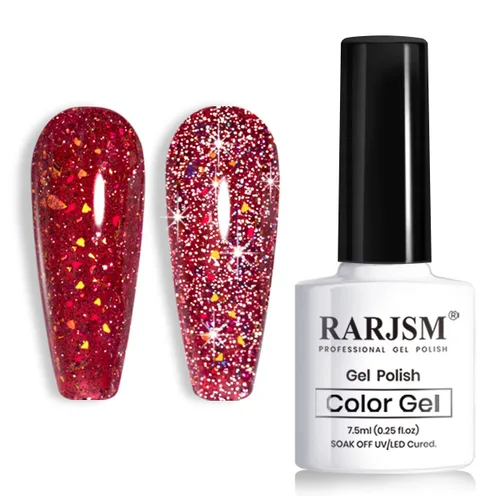 Miniatura 8 de RARJSM Esmalte de uñas de gel con purpurina roja reflectante holográfica, destellos de arco iris, diamantes brillantes, LED, UV, secado con lámpara