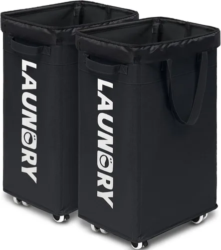 Miniatura 29 de Goodpick - Cesta de lavandería con ruedas, 75L, esenciales para dormitorio de universidad, cesta de ropa con bolsa de lavado extraíble para blanco