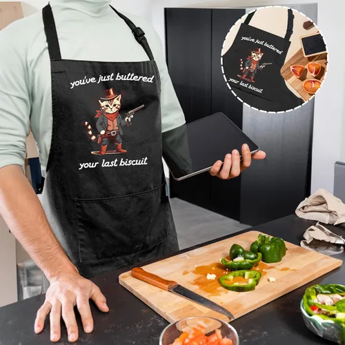 Miniatura 6 de MICPTUB - Divertidos delantales ajustables para hornear gatos occidentales con bolsillos, regalos para mujeres panaderas, amantes de los gatos