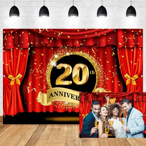 Miniatura 8 de Telón de fondo de lujo de 5 x 3 pies, cortina roja con purpurina con puntos dorados, fotografía de fondo, pareja, matrimonio, boda, aniversario