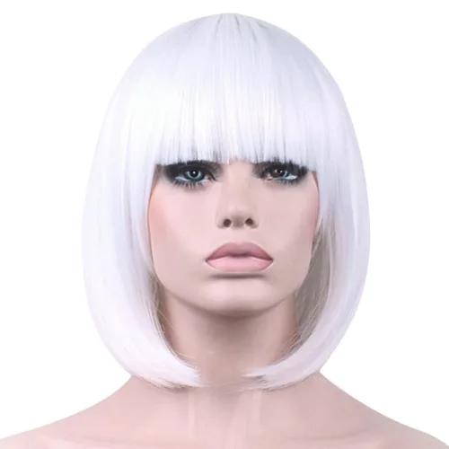 Miniatura 9 de Peluca de pelo corto Bob con flequillo recto sintético peluca natural como pelo real 12 pulgadas