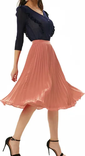 Miniatura 105 de GRACE KARIN - Falda plisada de gasa para mujer, con cintura alta y elástica, vuelo, corte acampanado y longitud por debajo de la rodilla
