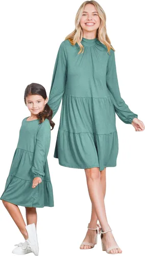 Vestidos Mommy and Me Vestido de bolsillo escalonado con lazo en la espalda, para mujer, bohemio, lindo, familiar, a juego, sesión de fotos,