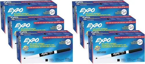 Miniatura 12 de EXPO Marcadores de borrado en seco, tinta de bajo olor, negro, punta fina, 12 unidades, pizarra blanca, calendario, organización, suministros