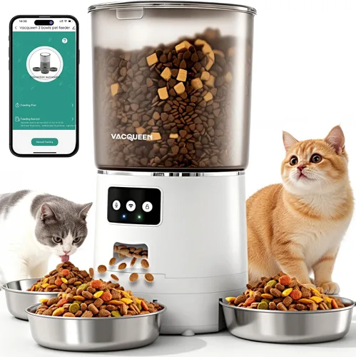 Miniatura 9 de Alimentador Automático para Gatos para 3 Gatos, Dispensador de Comida para Gatos de 6L/25 Tazas con Fuerte Sistema Anti-Atasco, Desecante de Doble