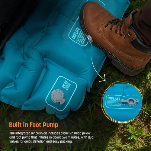 Miniatura 4 de Saco de dormir con almohadilla integrada (AirPack Sleeper) – Colchoneta inflable todo en uno y manta con cremallera para acampar con bomba de pie