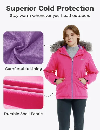 Miniatura 5 de Wantdo Chaquetas de snowboard para niña, impermeables, de forro polar, para invierno, resistente al viento