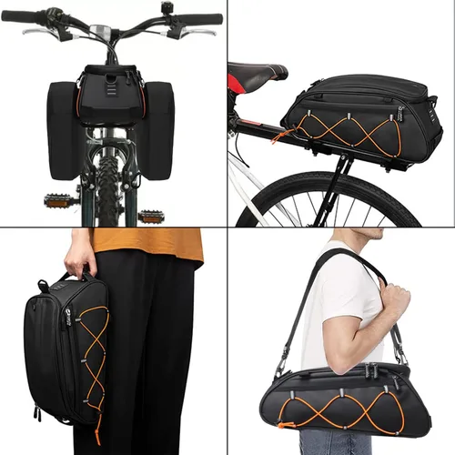 Miniatura 5 de MOSISO Bolsa para Portabicicletas con 2 Alforjas Extraíbles, Bolsa de Mano Refrigeradora Impermeable para Maletero de Bicicleta con Almacenamiento