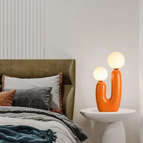 Miniatura 5 de Lámpara de mesa moderna naranja en forma de cactus con 2 luces, lámpara de seta, esfera de leche blanca de vidrio, lámparas de mesa bonitas