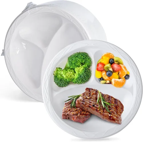 Miniatura 7 de Paquete de 150 platos de plástico negro de 9 pulgadas, envoltura retráctil, listos para usar Heavy Duty BPA Free Mineral Filled PP Microwave &