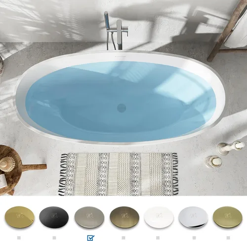 Miniatura 3 de FerdY Tahiti - Bañera independiente de 67" con forma ovalada elegante, bañera aislada de doble pared brillante con color blanco, con centro