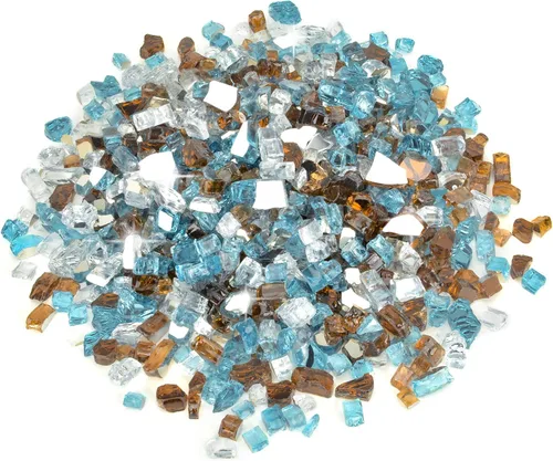 Stanbroil - Vidrio ignífugo mezclado de 10 libras – Cristal de fuego templado reflectante de 1/4 pulgadas mezclado azul aguamarina, platino, cobre