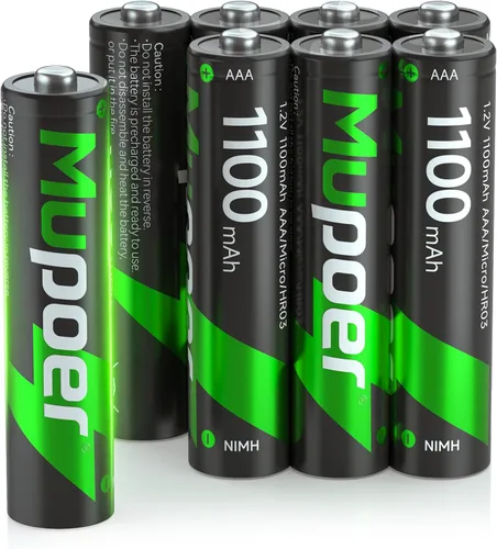Miniatura 8 de Mupoer Paquete de 4 baterías AAA recargables, pilas recargables AAA de 1100 mAh NiMH, batería triple A recargable de 1.2 V, pilas recargables AAA