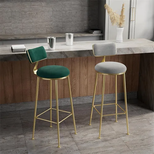 Miniatura 8 de Taburetes de bar de terciopelo modernos con respaldo y patas de metal dorado, cómodas sillas de bar altas tapizadas para cocina, isla de desayuno