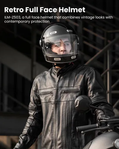 Miniatura 5 de ILM - Casco integral de cara completa para motocicleta retro para adultos con visera, cascos vintage para cruceros, scooters, motonetas, compatible