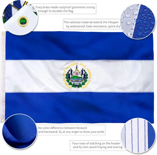 Miniatura 5 de XIFAN Bandera de El Salvador prémium de 3 x 5 pies para exteriores, bandera de país salvadoreño de nailon 210D de doble cara resistente, decoración