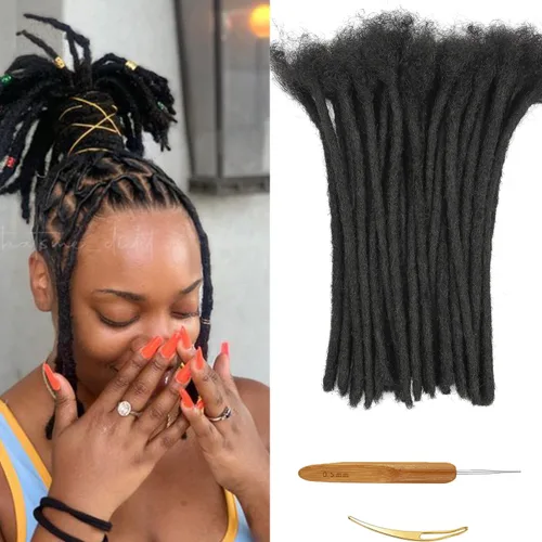 Miniatura 32 de Extensiones de cabello humano con 10 hebras de 6 pulgadas, 100 % hechas a mano, extensiones permanentes de rastas para mujeres y hombres, se pueden