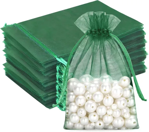 Miniatura 11 de G2PLUS - 25 bolsas de organza doradas de 5 x 7 pulgadas, bolsas de malla transparente para joyería, bolsas de regalo de organza con cordón