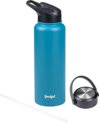 Miniatura 15 de Goodful Botella de agua de doble pared sellada al vacío, aislada con dos tapas intercambiables, tapas para beber o tragar, a prueba de fugas, boca