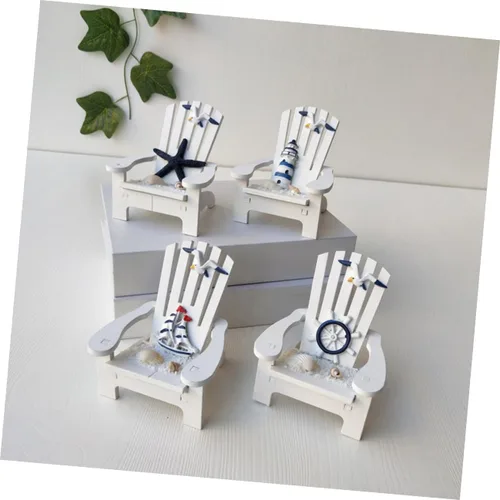 Miniatura 6 de 4 piezas de silla en miniatura mini silla de playa de madera náutica casa de muñecas accesorios de muebles micro paisaje para fotos accesorios