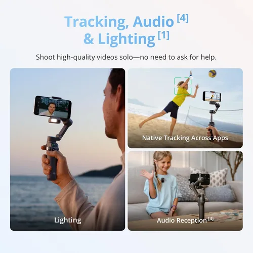 Miniatura 3 de DJI Osmo Mobile 8 Advanced Tracking Combo Gimbal Stabilizer para teléfono, seguimiento nativo de IA con audio e iluminación, rotación panorámica