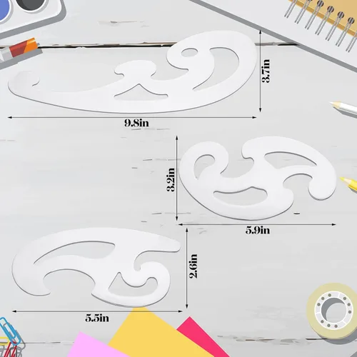 Miniatura 2 de Fulmoon Regla de curva francesa de acero inoxidable para herramientas de costura, plantillas de dibujo de metal, plantillas de dibujo reutilizables