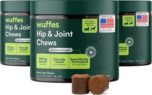 Miniatura 12 de Wuffes Suplemento avanzado para cadera y articulaciones de perro con glucosamina, condroitina, omega 3, MSM y mejillón de labios verdes