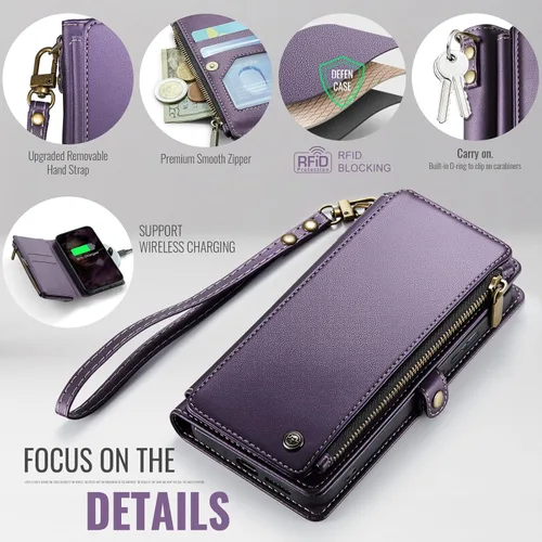 Miniatura 5 de Defencase Funda compatible con Samsung Galaxy S22 5G con tarjetero de bloqueo RFID para mujeres y hombres, correa magnética de piel sintética
