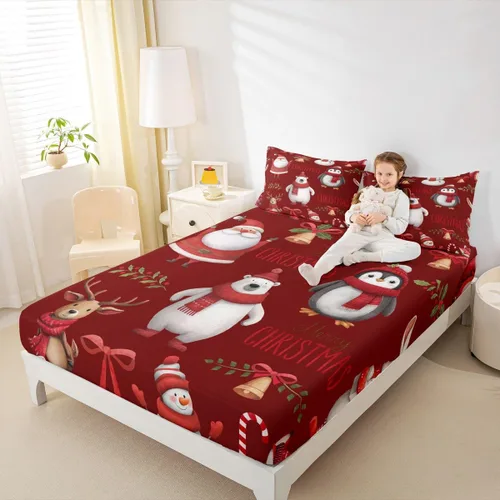 Miniatura 17 de Erosebridal Sábana bajera ajustable de Papá Noel con bolsillo profundo para niños, niñas y niños, juego de ropa de cama de Navidad para niños