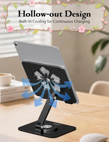 Miniatura 3 de Soporte para Tablet para iPad, Soporte Plegable de Aluminio Giratorio 360° – Soporte de Escritorio Ajustable Compatible con iPad Pro 12.9/11