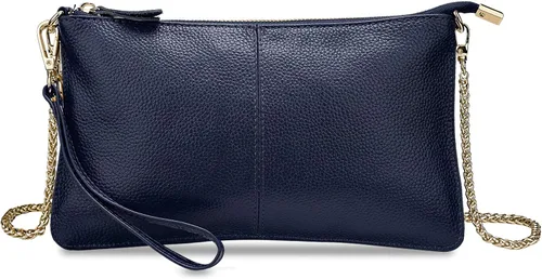 Miniatura 7 de YALUXE Clutch Wristlet - Cartera de piel auténtica con bloqueo RFID y cadena de hombro