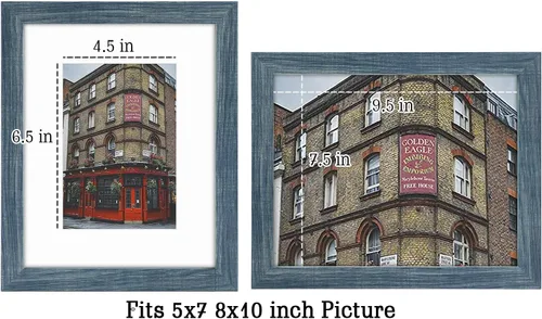 Miniatura 5 de Frametory, Portarretratos de 8 x 10 pulgadas con paspartú para fotos de 5 x 7, para pared y mesa (color azul, paquete de 2)