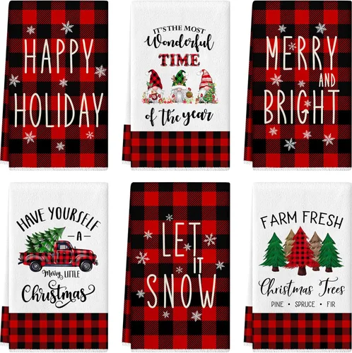 Miniatura 8 de TREWAVE Juego de 6 paños de cocina de Navidad de 18 x 27 pulgadas, toallas de mano de hombre de jengibre, paños de té de vacaciones de invierno